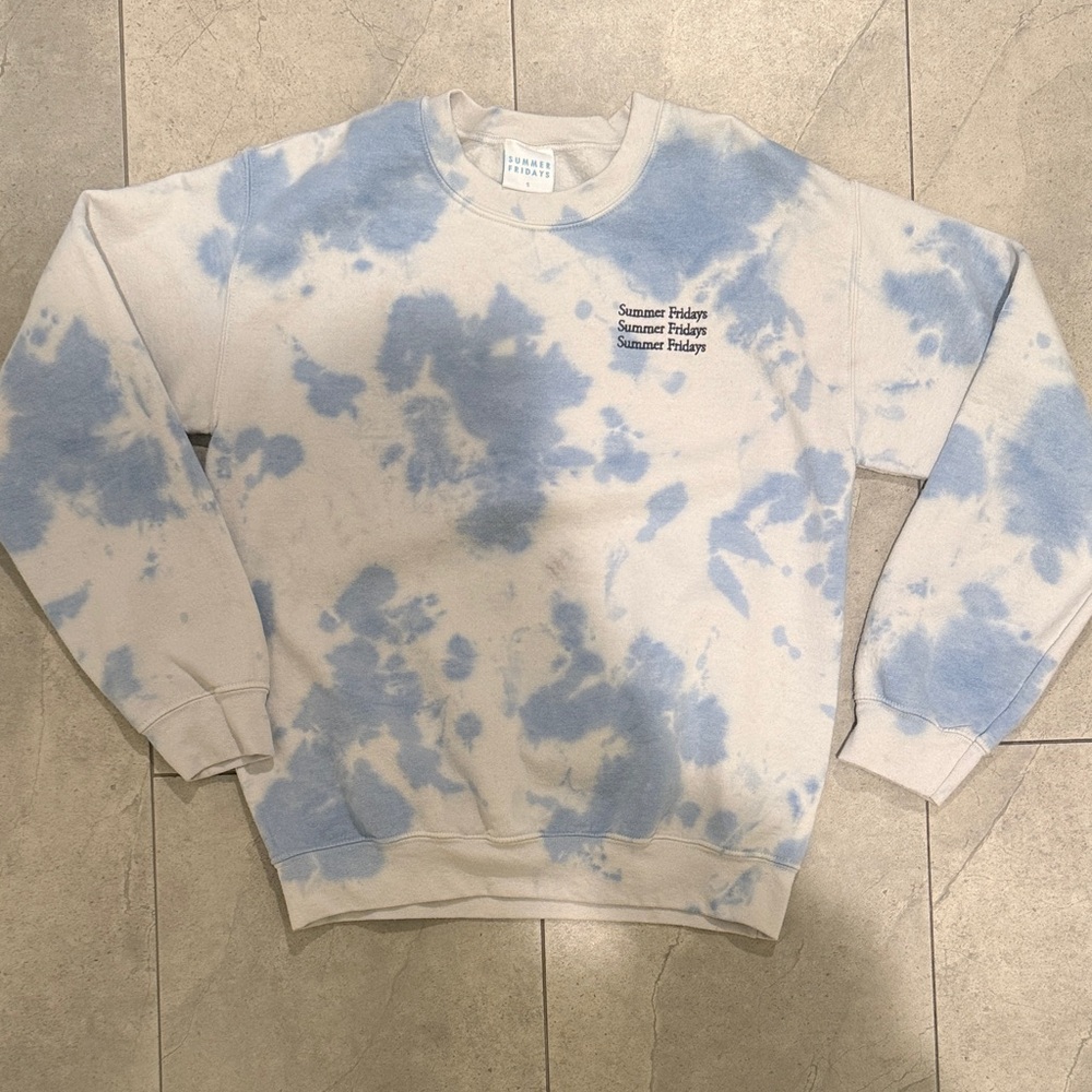 Summer Fridays Cream and Blue Crewneck Sweater